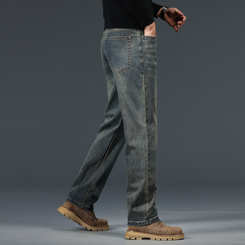 秋冬男厚款中高腰宽松直筒潮流百搭男士牛仔裤商务休闲潮流百搭裤
