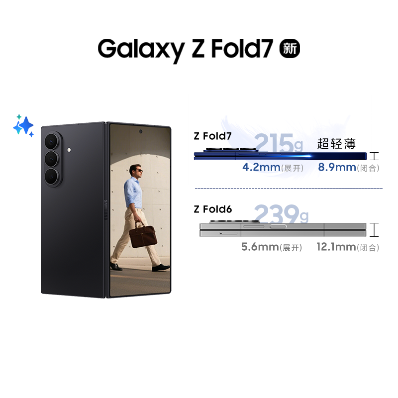 三星 Galaxy Fold7 12GB+512GB 秘影黑 2亿像素 AI手机 折叠屏手机