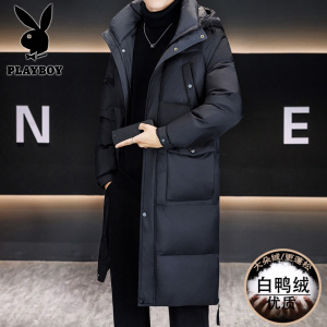 花花公子新款高品质冬季新款户外防寒服三防连帽长款羽绒服男装夹克外套