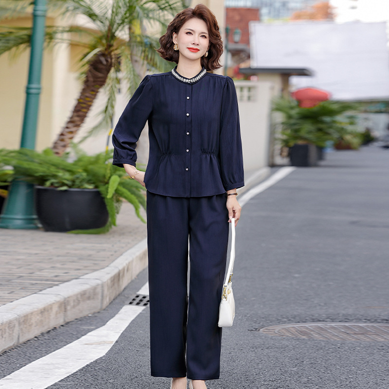 2026年女士休闲中老年春季套装时尚薄款衣服40-60岁50岁九分袖女