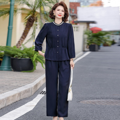 2026年女士休闲中老年春季套装时尚薄款衣服40-60岁50岁九分袖女