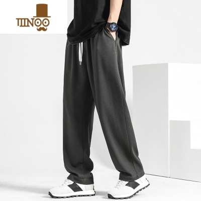 YANXU裤子男款夏季垂感直筒裤男士宽松休闲裤运动裤灰色款阔腿卫裤