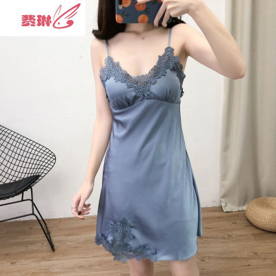 新款睡衣女士睡衣女性感花边薄款睡裙女士家居服费琳