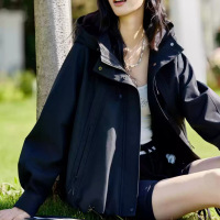 短款外套女年春秋小个子韩版宽松时尚休闲百搭连帽夹克上衣