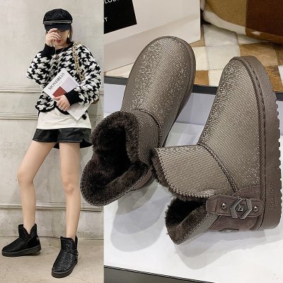 FISHBASKET雪地靴女短筒靴子2020新款时尚加厚子冬季保暖加绒面包鞋雪地棉鞋靴子