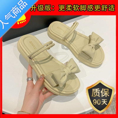 SUNTEK两穿凉拖鞋女夏季外穿2023年新款厚底百搭小清新配裙子蝴蝶结凉鞋