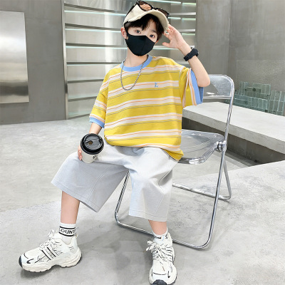 痞帅男童套装夏季薄款2026新款儿童夏装短袖运动服大童夏款衣服潮