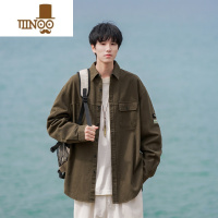 YANXU@ 日系复古军绿色工装衬衫男长袖秋季宽松翻领衬衣外套