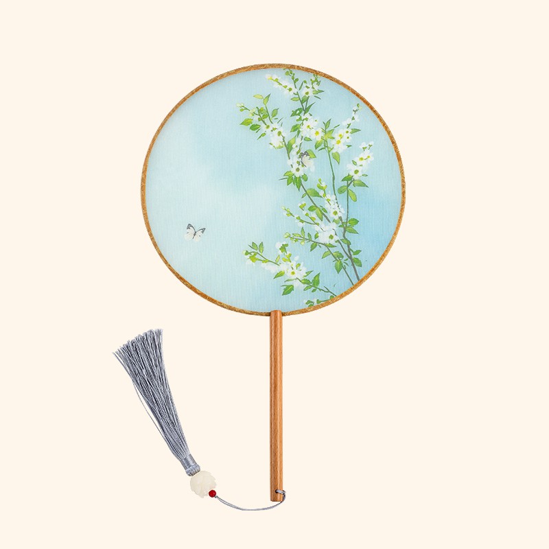 手工长杆宫扇圆扇 三维工匠 团扇扇架榉木色(小号)适合12cm短柄团扇