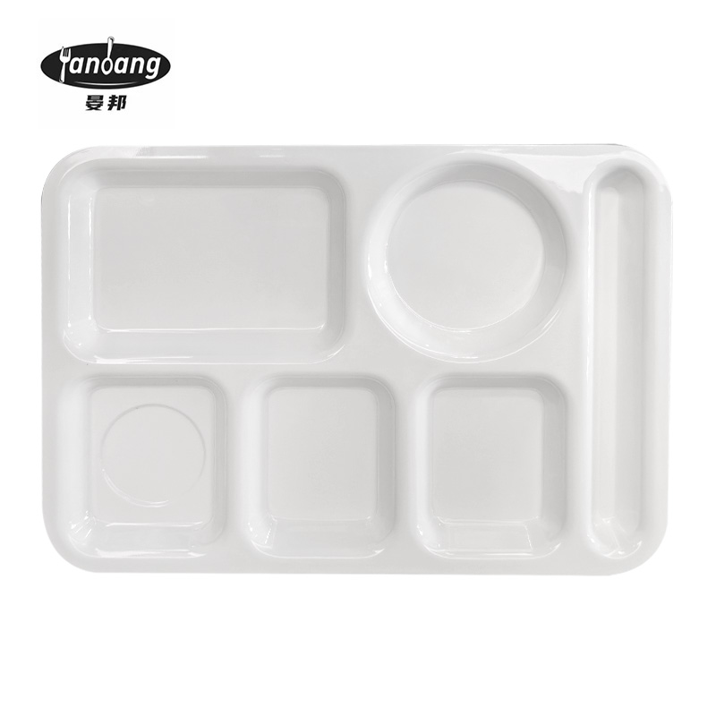 晏邦 密胺六格餐盘浅款 14寸 355*253*21mm 1个