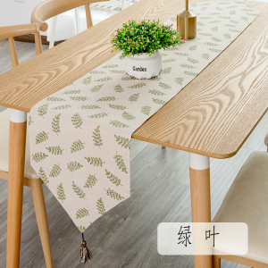 餐桌桌旗北欧现代简约家用欧式茶几桌旗轻奢民宿床旗电视柜长桌旗 绿叶 30*100cm(适合60cm左右小桌或柜子)