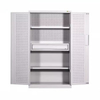 迅迈 带挂板内一抽灰白色加厚版 重型多功能工具柜车间双开门钢制柜工具五金收纳整理储物柜