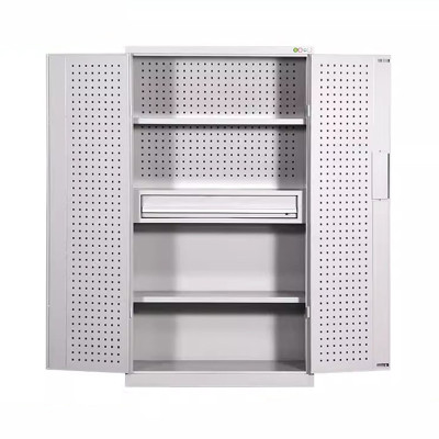 迅迈 带挂板内一抽灰白色加厚版 重型多功能工具柜车间双开门钢制柜工具五金收纳整理储物柜