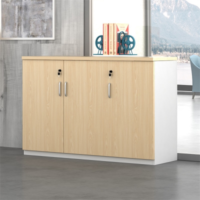 易企采 120*40*80CM三门文件柜 木质带锁小柜子移动收纳柜抽屉柜档案资料储物柜矮柜