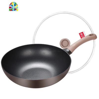 简约炒锅不粘锅无油烟家用电磁炉燃气通用煤气灶专用炒菜锅 FENGHOU 30厘米带盖送木铲