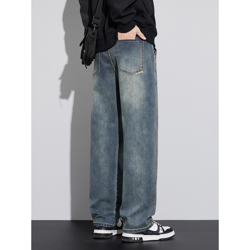 男牛仔裤秋季潮牌宽松直筒裤秋春新款美式复古男生休闲长裤男