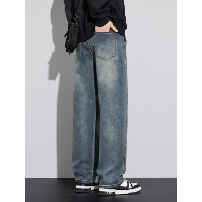 男牛仔裤秋季潮牌宽松直筒裤秋春新款美式复古男生休闲长裤男