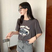 [2.5折价46元]唐狮夏女圆领前胸图案短袖T恤百搭美式气质时尚减龄显瘦