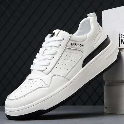 2024春季新款潮流百搭透气增高休闲鞋男士真皮小白鞋厚底学生板鞋