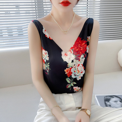 ceenbulledv领印花吊带背心女内搭春夏短款宽松性感缎面上衣配西装