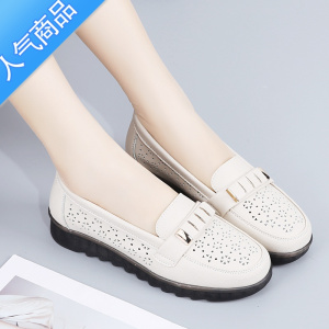 SUNTEK妈妈鞋夏季舒适中年皮鞋平底单鞋老北京布鞋女大码中老年凉鞋