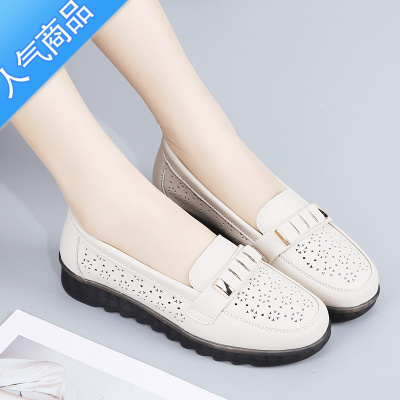 SUNTEK妈妈鞋夏季舒适中年皮鞋平底单鞋老北京布鞋女大码中老年凉鞋