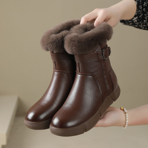 头层牛皮马丁靴女英伦风新款冬季雪地靴潮鞋厚底软底毛毛口靴