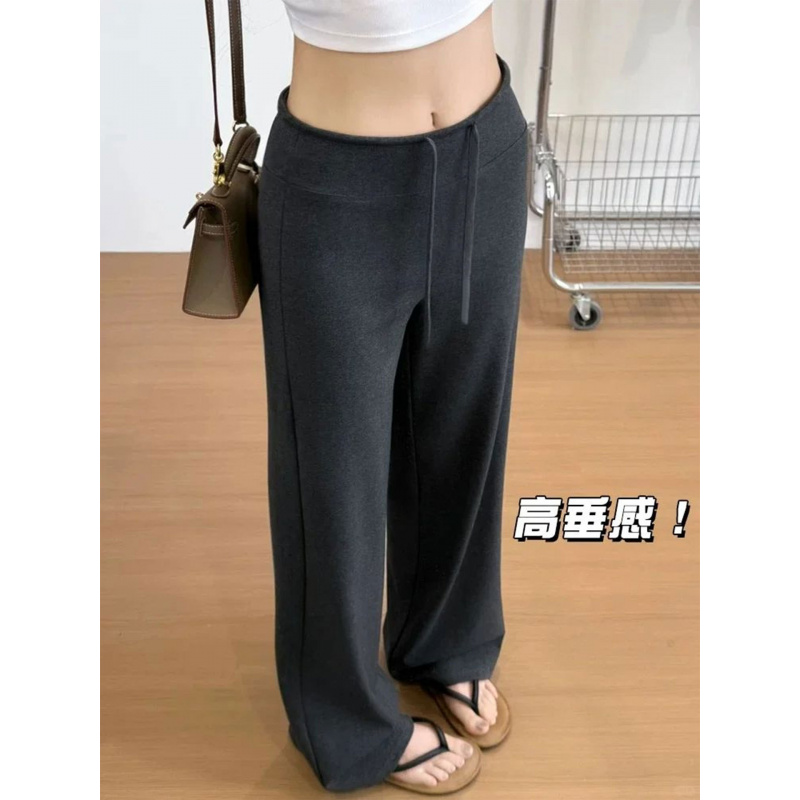 灰色直筒运动裤女夏新款高腰垂感春秋小个子休闲阔腿慵懒卫裤