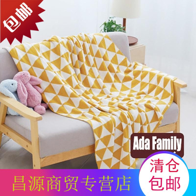 北欧简约菱形三角几何纯棉针织毯子全棉毛毯撞色盖毯沙发午睡毯