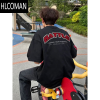 HLCOMAN美式高街高端字母刺绣短袖t恤男装夏季国潮牌宽松青少年上衣