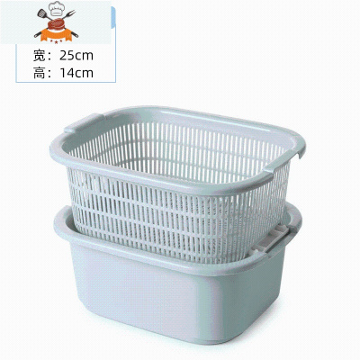 厨房多功能沥水篮 双层塑料洗菜盆 家用长方形洗水果篮果盘洗菜篮 敬平
