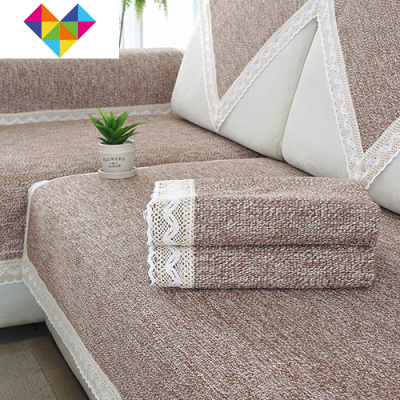 棉麻沙发垫四季通用防静电棉防滑粗布沙发垫巾夏季简约现代可定制经典咖90*210cm御蓝锦