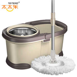 太太乐大号双驱动旋转拖把桶自动甩干脱水墩布吸水拖布挤水地拖桶拖把及拖把头不锈钢圆盘带3个棉头质保5年