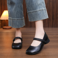 头层牛皮一字带单鞋女2026春季新款真皮浅口复古百搭舒适玛丽珍鞋