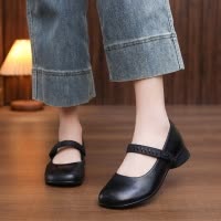 头层牛皮一字带单鞋女2026春季新款真皮浅口复古百搭舒适玛丽珍鞋