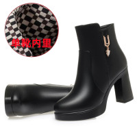 2023冬季新款高跟短靴妈妈棉鞋粗跟厚底防水台加绒防滑女士单靴子