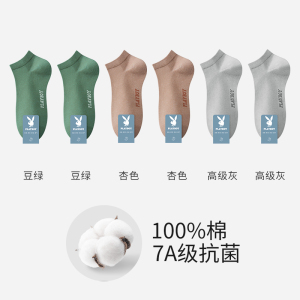 花花公子袜子男士短袜夏季薄款纯棉防臭抑菌吸汗透气运动船袜男式