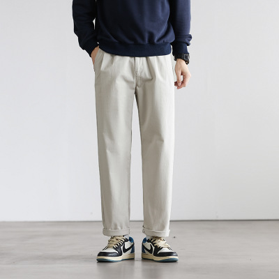 宽松款纯棉休闲裤男四季款春夏锥型男士薄款直筒休闲裤男宽松垂感