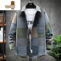 YANXU磨毛格子衬衫男大码加厚夹克长袖潮牌宽松日系流行外套男