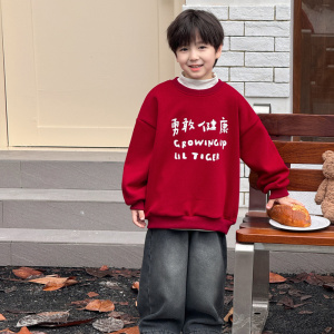 童酷儿童冬款湖州织里童装前后新年印花一体绒保暖男童卫衣潮