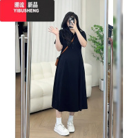 YIBUSHENG宣宣大码气质polo领正肩高级感小黑裙女胖mm拽姐风收腰显瘦连衣裙