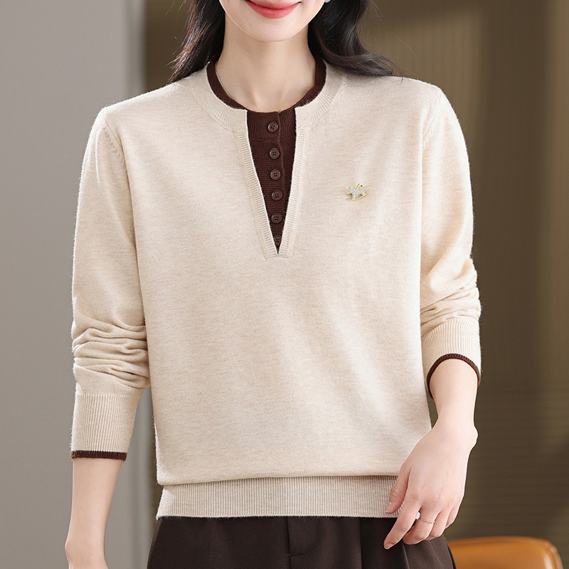 2026春装新款妈妈装洋气女装春季针织衫40-60岁假两件毛衣上衣女