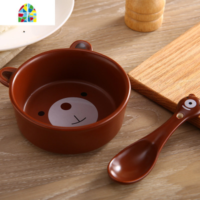 防摔宝宝儿童饭碗家用可爱碗创意瓷碗卡通陶瓷个性吃饭碗单个餐具 FENGHOU 趴趴碗小熊1碗1勺