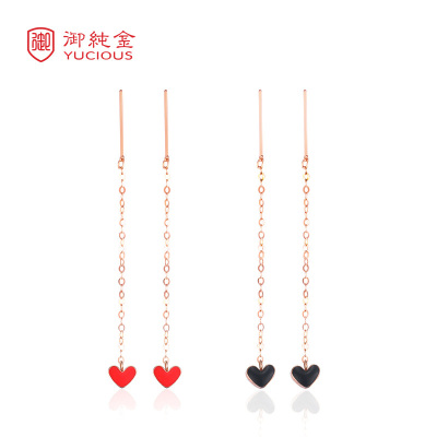 御纯金珠宝18k金耳线女款时尚爱心耳线彩金耳饰AU750玫瑰金耳线GK213D七夕情人节礼物