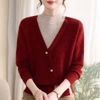 时尚新款妈妈装针织衫女洋气加绒款女毛衣中年假两件套头衫毛线衣