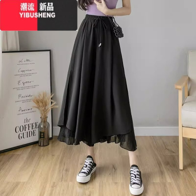 YIBUSHENG季冰丝薄款阔腿裤休闲风雪纺九分裤裙女2024新款高腰显瘦长裤子