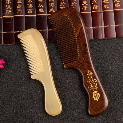 专营好货-天然白水牛角梳子檀木檀香木梳牦牛角网红款长发专用女静电防精选特买