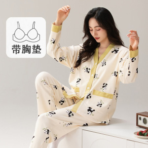 睡衣女士秋冬季和服开衫长袖家居服休闲卡通宽松加大码可外穿套装