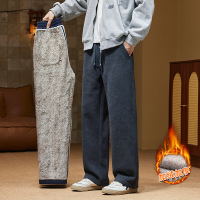 潮牌休闲裤男生秋冬季加绒加厚保暖长裤子男新款宽松直筒卫裤