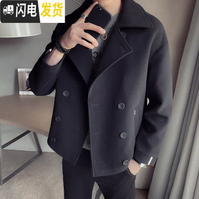 HLCOMAN风衣男士短款2020新款秋冬季英伦韩版潮流帅气毛呢子夹克痞帅外套风衣